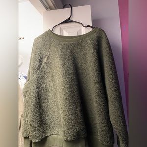 Olive green fuzzy crewneck sweater